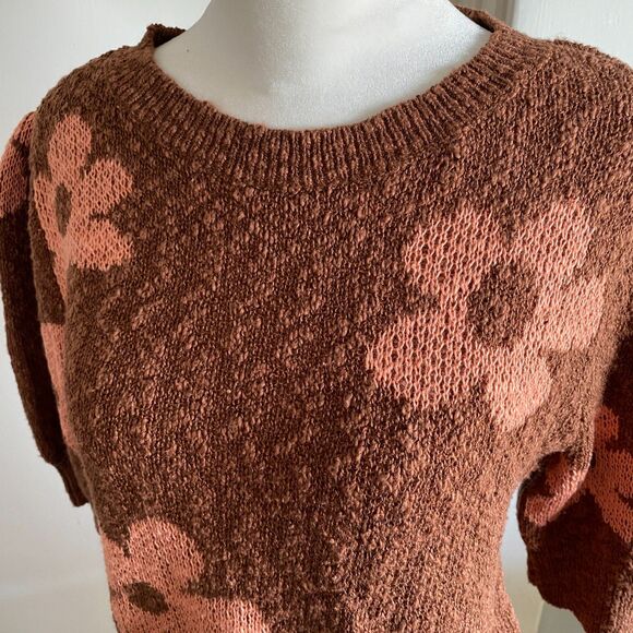 Sonoma Brown Flower Power Hippie Boho Knit Sweater, Sz M Coquette half sleeves - Picture 3 of 10